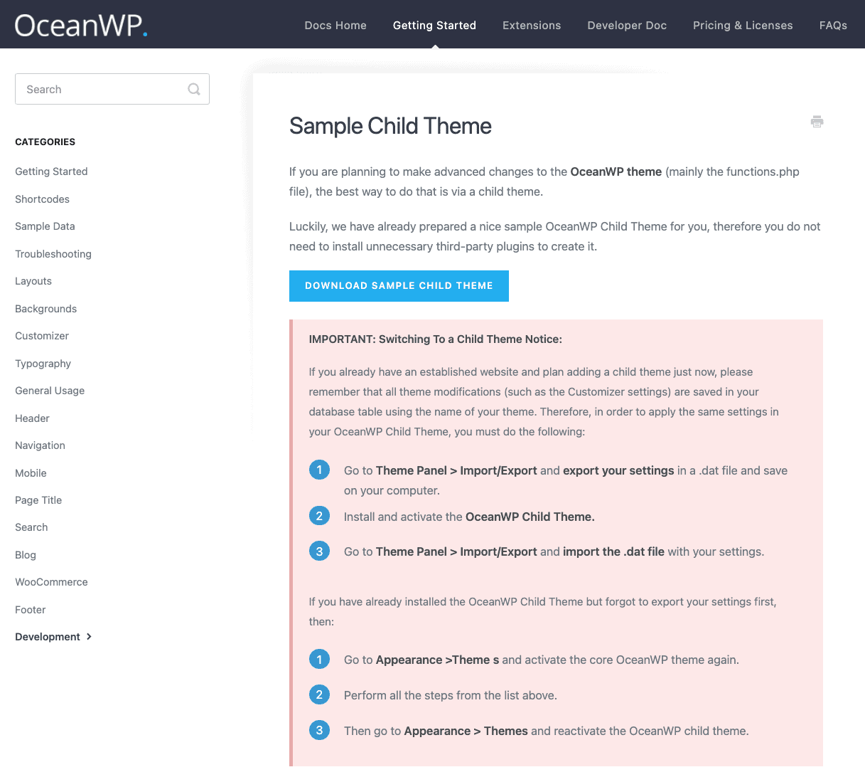 OceanWP Child-Theme Sample