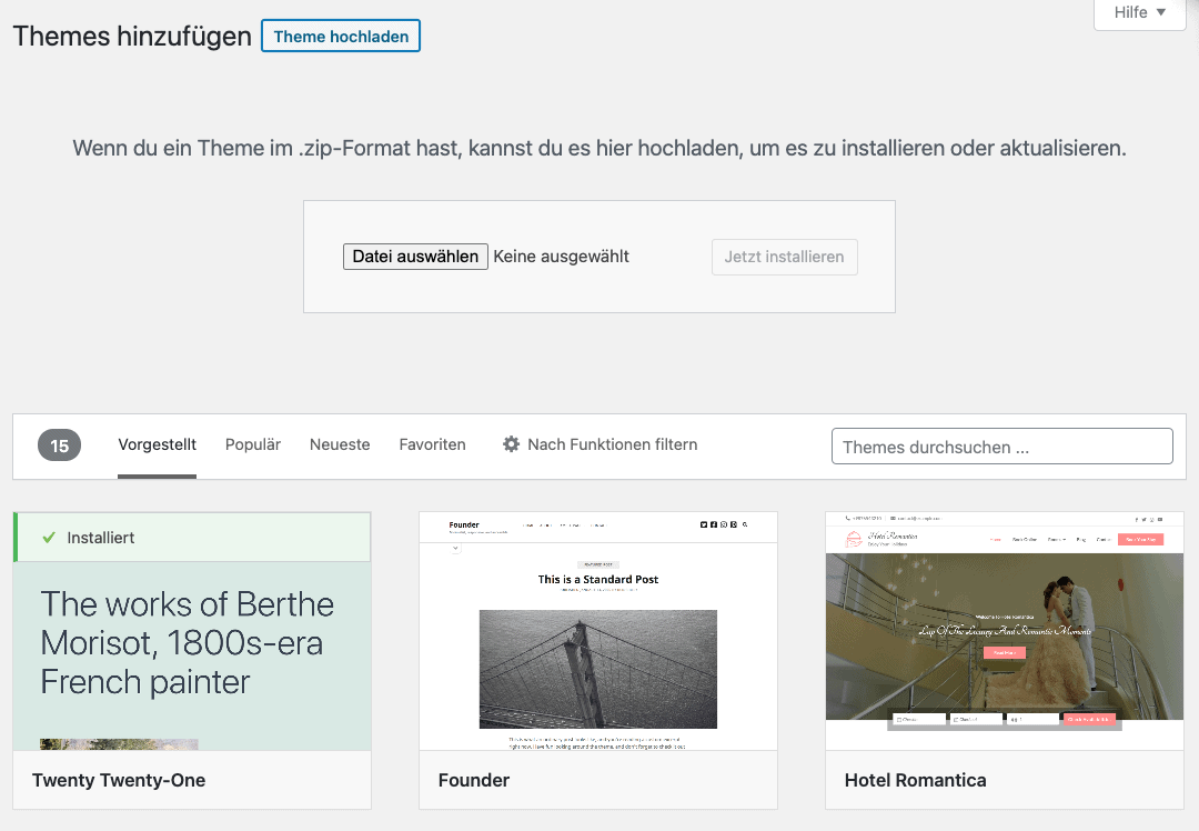 Wordpress Child-Theme hochladen als ZIP