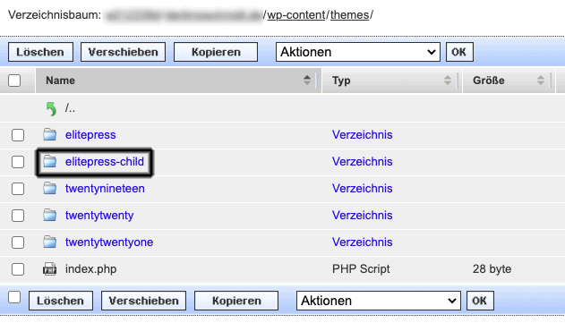 Child-Theme Ordner im Web-FTP erstellen